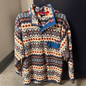 Patagonia Blue and Red Patterned Fleece Pullover